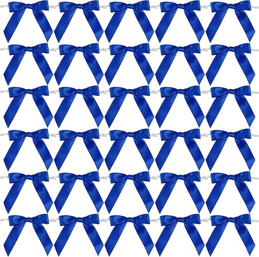 AIMUDI Royal Blue Bows 2.5" Satin Bows for Gift Wrapping Tiwst Tie Bows for Treat Bags Candy Cake Pop Baskets Invitations Wedding Baby Shower Independence Day Decorations - 50 Counts