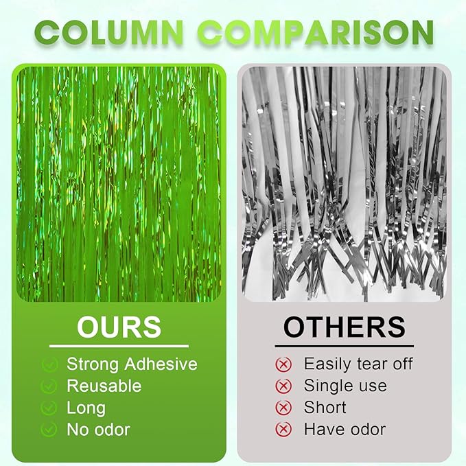3 Pack 3.3x8.2 Feet Neon Green Foil Fringe Backdrop Curtains, Tinsel Streamers Birthday Party Decorations, Fringe Backdrop for Graduation, Baby Shower, Gender Reveal, Disco Party