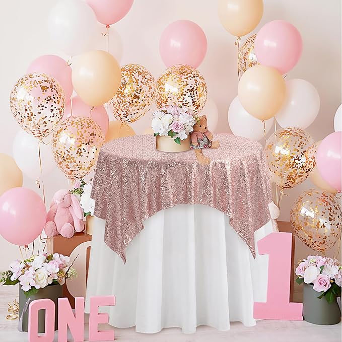 Square Rosegold Sequin Tablecloth- 50x50 inch, Seamless Sparkle and Glitter Party Table Cloth, Shiny&Elegant for Wedding Birthday Ceremony Prom Table Decorations