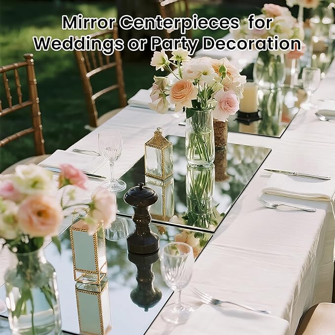Square Glass Mirror Centerpieces, 12Pcs 12" Mirror Centerpieces for Tables, Glass Trays for Wedding Decorations, Parties, Baby Shower