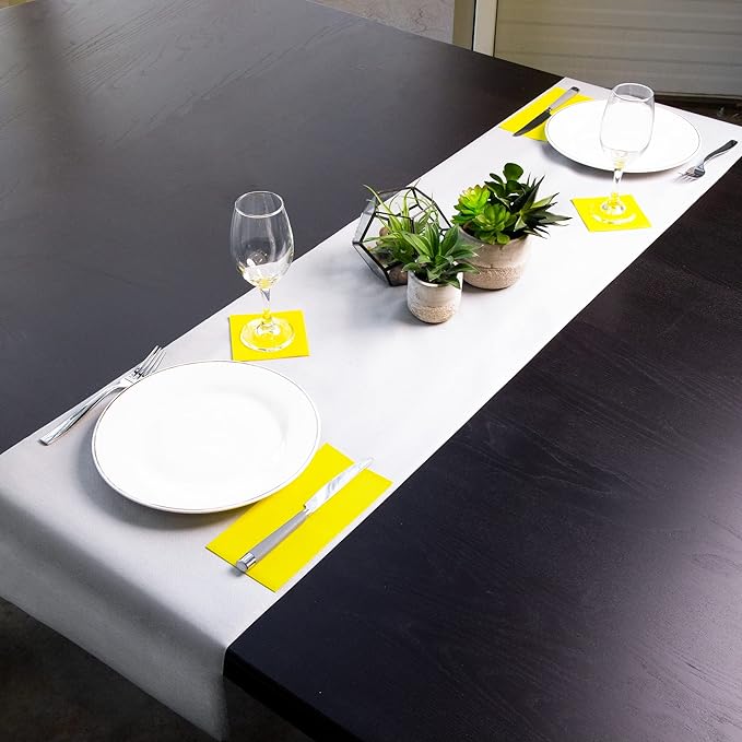 American Homestead Paper Table Runner Roll - 78 ft. Disposable Linen-Like Table Cover Roll - 20 Perforated Table Runners (16" x 48") for Parties, Weddings, and Events - Yellow