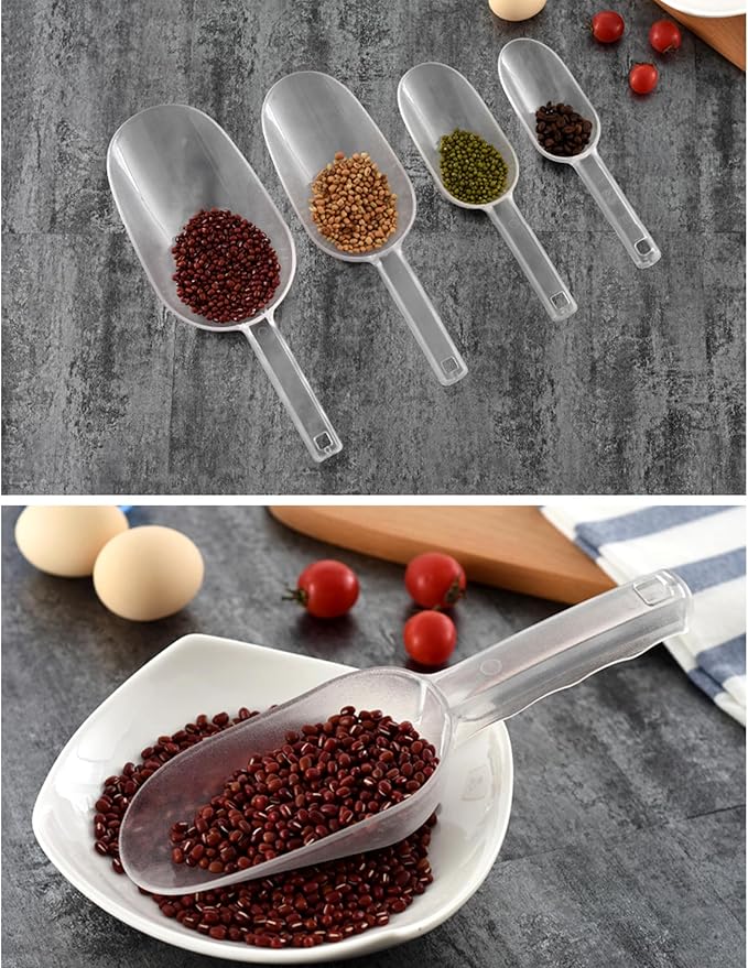3PCS Clear Plastic Ice Scoop, 48 ounces Alec Ice Scoop, Kitchen Scoop for Ice Bucket Ice, Popcorn, Coffee Beans, Flour (48 oz.)