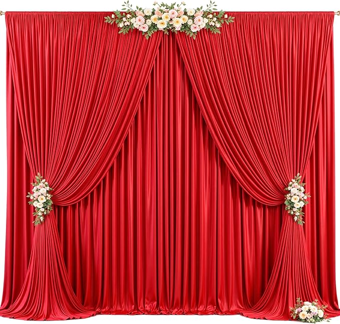 20ft x 12ft Red Backdrop Curtains Wrinkle Free Backdrop Curtain for Wedding Parties Red Fabric Backdrops Drapes Back Drop Cloth Bridal Shower Stage Curtains Wedding Decorations for Reception