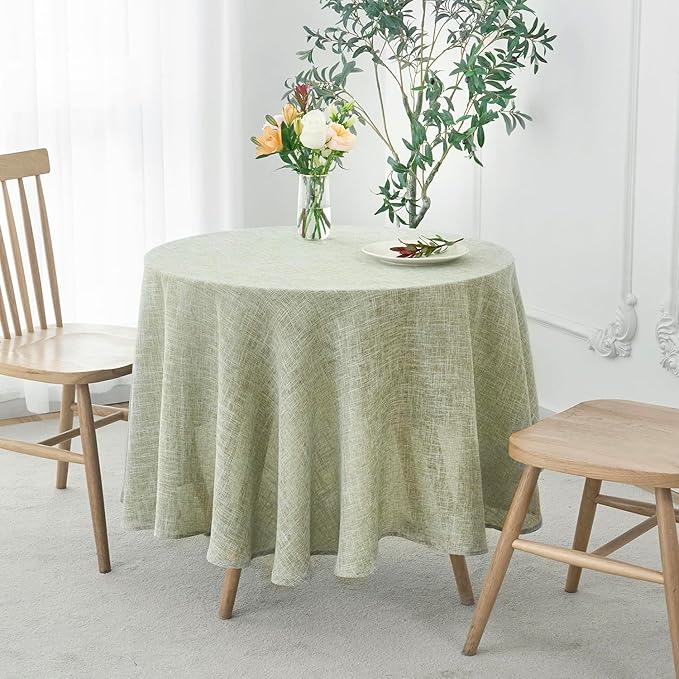 maxmill Flaxy Faux Linen Tablecloth with 2-Tone Slubby Texture Wrinkle Resistant Anti-Shrink Soft Table Cloth for Kitchen Dining Restaurant Tabletop for Event Holiday Dinner Round 70 Inch Sage