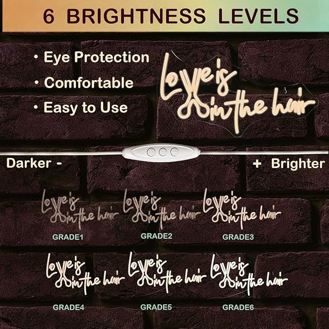 Wanxing LED Neon Sign for Wall Decor, Love is in the Hair Neon Light, USB Powered Dimmable, 5V/2A, 16.5"x 9.6" for Home, Party, Gift, Office, Bedroom, Salon
