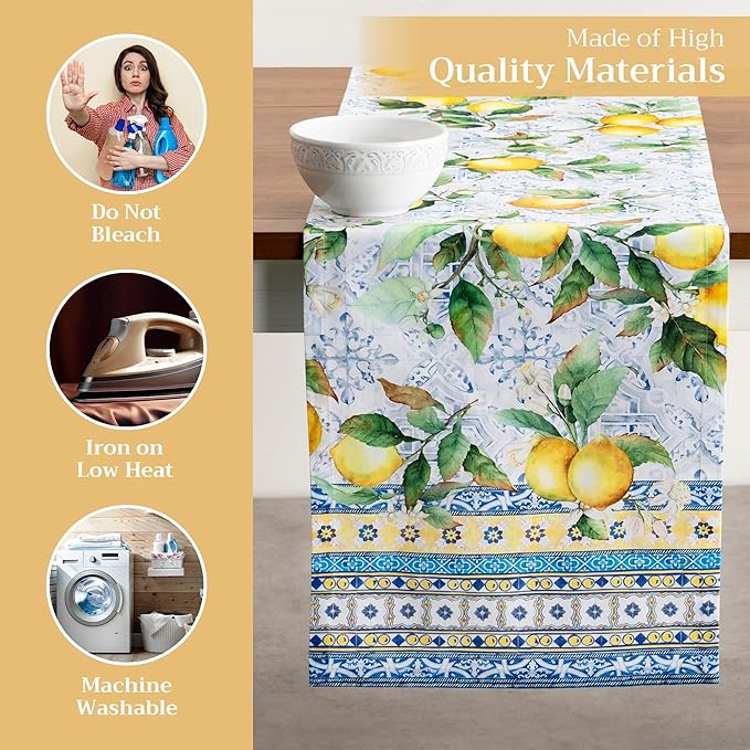 Maison d' Hermine Table Runner 100% Cotton Single Layer Table Runners 108 inches Long Decorative for Home Kitchen Dining Party Baby Shower Wedding Bridal Shower Spring Summer (Citrus, 14.50" x 108")