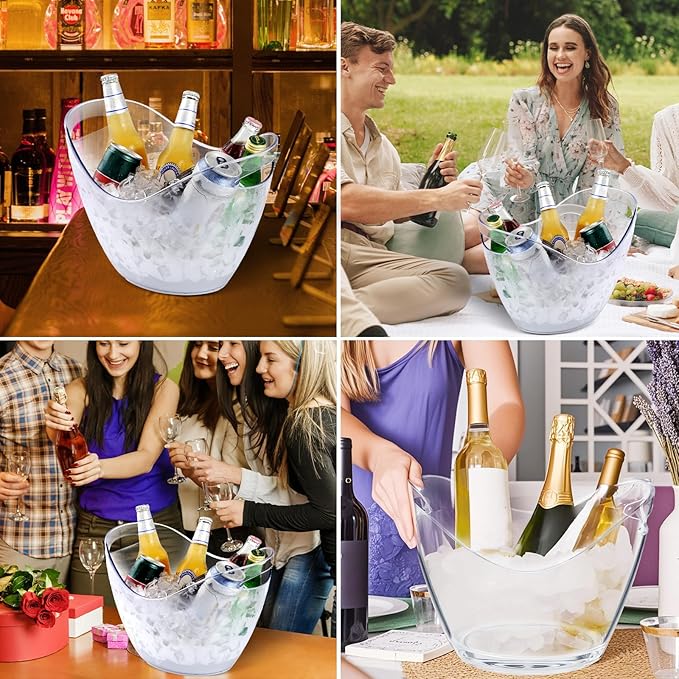 Large 8L Party Beverage Bucket, Acrylic Ice Bucket for Cocktail Bar, Cooler for Champagne, Red Wine or Beer, Food Grade, Suitable for Home Parties, Bars and Outdoor