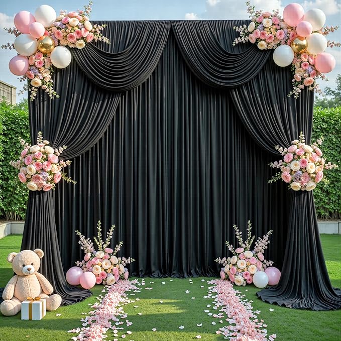 50ft x 12ft Black Backdrop Curtains Wrinkle Free Backdrop Curtain for Wedding Parties Black Fabric Backdrops Drapes Back Drop Cloth Bridal Shower Stage Curtains Wedding Decorations for Reception