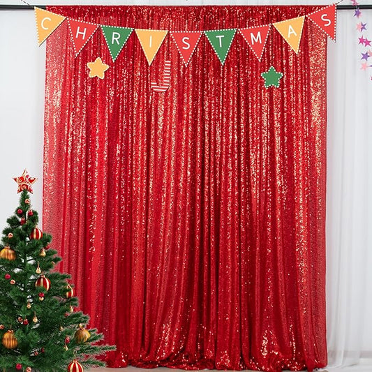 ShinyBeauty Red Sequin-Backdrop-20FTx10FT Sequin Fabric Backdrop for Photoshoot Red Wedding Drapes Heavy Duty Backdrop 10FT Glitter Backdrops Happy Birthday, Baby Shower Background