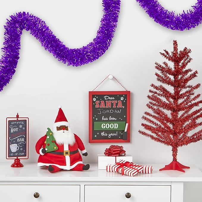 50 Feet Purple Christmas Tinsel Garland, Metallic Foil Twist Banner Wall Hanging Tinsel Streamers Backdrop for Parade Floats, Christmas, Mother's Day, Birthday Party Decorations(2in x 50ft)