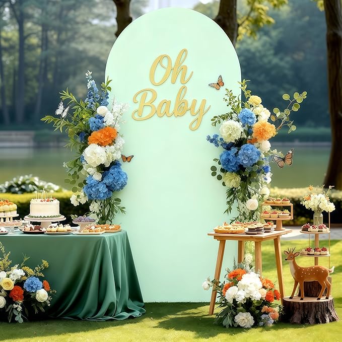 7.2FT Sage Green Arch Cover - Polyester Fitted Wedding Arch Stand Covers Round Top Chiara Arch Backdrop Cover for Birthday Party Banquet Photo Background Decoration