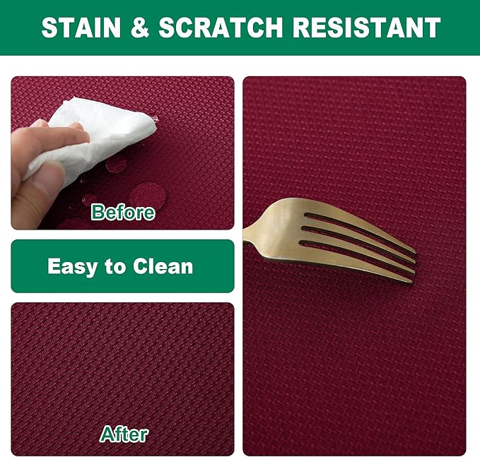 Biscaynebay Textured Fabric Christmas Rectangle Table Cloth 52x70 Inches, Burgundy Water Resistant Tablecloths for Dining, Kitchen, Wedding, Parties etc. Machine Washable