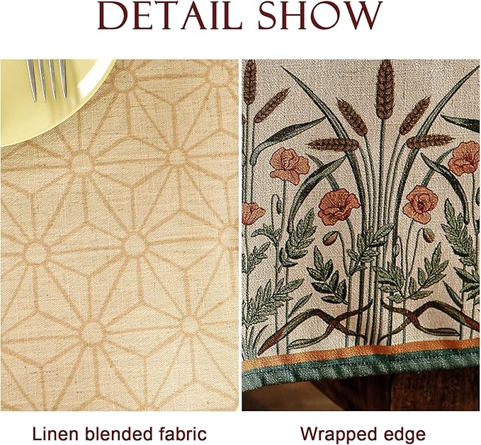 patdrea Designer Vintage Linen Small Table Cloth for Rectangle Table,French Floral Durable Breathable Tablecloth,Dacorative Cover for Kitchen Dining,Christmas,Thanksgiving,55"x71"-Cudillero