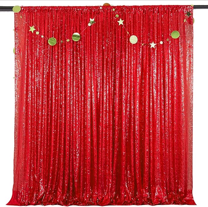 Red Sequin Backdrop Curtain 2FTX8FT 2 Panels Sparkly Backdrop Drapes Polyester Photo for Wedding Christmas Party Decorations