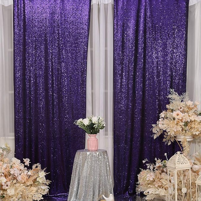 SquarePie Sequin Backdrop Curtain 2FT x 8FT Purple 2pcs Background for Wedding Halloween Party Christmas