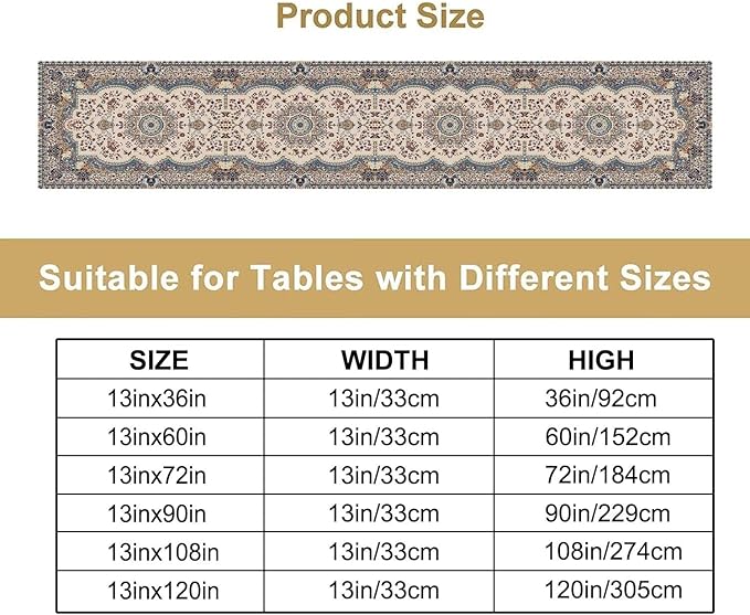Boho Vintage French Table Runner,Retro Flower Rustic Country Style Floral Print Pattern for Home Kitchen Table Decor Dining Coffee Room Garden Party Decor 13x36in