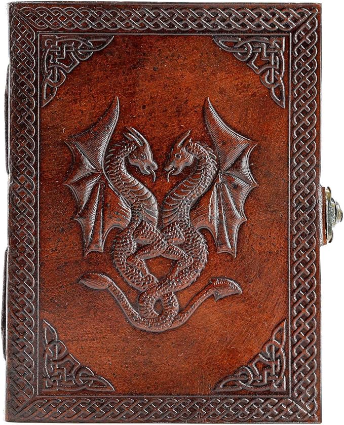 Handmade Leather Double Dragon Journal | Writing Notebook Diary | Bound Daily Notepad for Men & Women Unlined Paper Medium, Writing pad for Artist, Sketch