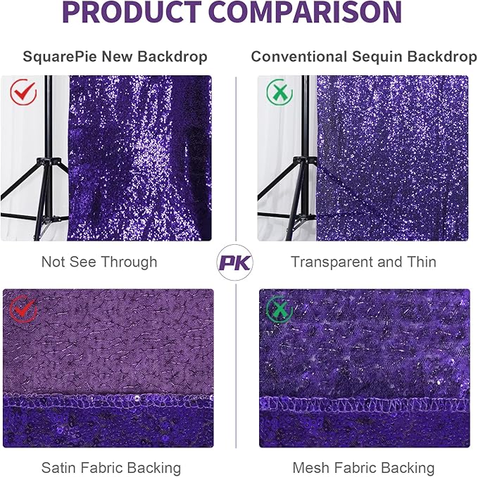 SquarePie Sequin Backdrop Curtain Not See Through Thick Glitter Background for Party 7FT x 7FT Purple