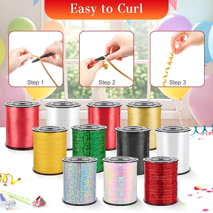 500 Yards Metallic Red Curling Ribbon-Balloon String-Balloon Ribbon Glitter Shiny Roll for Party Decoration, Gift Wrapping, Art Crafts