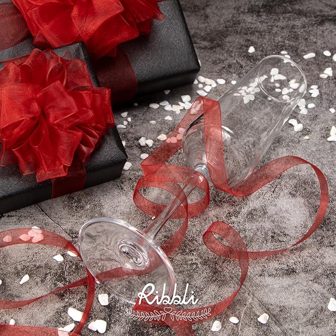 Ribbli Red Organza Ribbon,1/2 Inches x Continuous 50 Yard,Red Sheer Ribbon for Gift Wrapping,Cookie Wrapping,Wedding Decoration,All Crafting and Sewing