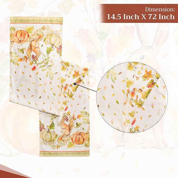 Maison d' Hermine Table Runner 100% Cotton Double Layer Table Runners 72 inches Long for Thanksgiving Christmas Decorations Home Kitchen Dining Party Wedding (Pumpkin Passion, 14.5" x 72")