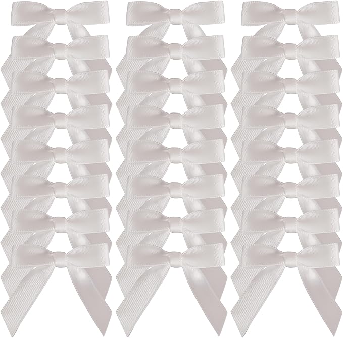 50pcs 1-1/2" Mini White Satin Ribbon Bows Without Twist Ties for Crafts Gift Wrapping Packing Christmas Decoration (White)