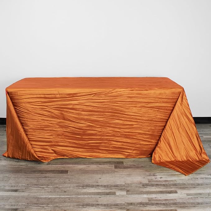 YOUR CHAIR COVERS - 90 x 132 inch Rectangular Crinkle Taffeta Tablecloth - Burnt Orange, Rectangle Table Linens for 6 ft Rectangular Tables, Wedding Crushed Table Cloth