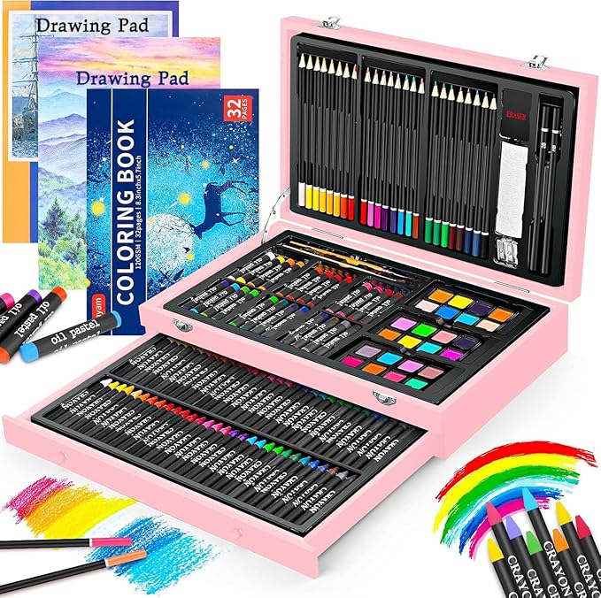 Christmas| Birthday Gifts for Kids Teen Girls Trendy Stuff 6-16 Year Old, 150-Pack Art Set Kits with 2 Sketch Pads, Coloring Book, Stocking Stuffers for Teens Girls, Cute Cool Fun Crafts Gifts