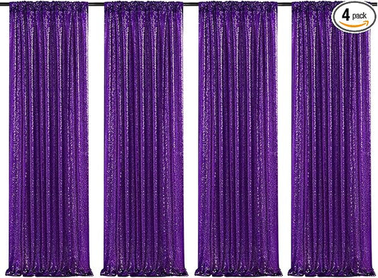 Poise3EHome Purple Sequin Backdrop Curtain,4 Panels 2FTx8FT Glitter Background for Halloween Party Birthday Wedding Christmas Thanksgiving Holiday Festival Decor