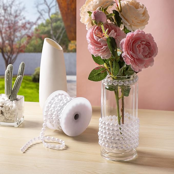 10mm Pearl Garland Half-Round 11 Yards Flat Craft Pearls Bead String Roll Strand for Wedding Party Christmas Tree Decoration (White)