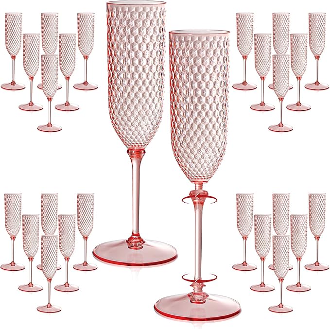 XUWAIDSGN 48 Pack Pink Detachable 2 piece Champagne Flutes 5.5 Oz Unbreakable Plastic Mimosa Disposable Champagne Glasses Drinking Cups Stemmed Reusable Wine Toasting Glasses for Wedding