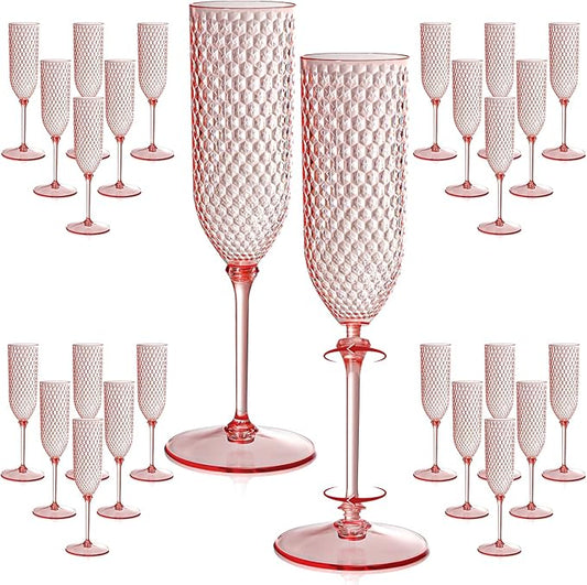 XUWAIDSGN 48 Pack Pink Detachable 2 piece Champagne Flutes 5.5 Oz Unbreakable Plastic Mimosa Disposable Champagne Glasses Drinking Cups Stemmed Reusable Wine Toasting Glasses for Wedding