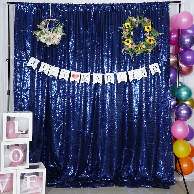 Poise3EHome 10Ft x 10Ft Navy Blue Sequin Backdrop Curtain, Glitter Thick Satin Sequin Background Drapes, Opaque Sparkly Backdrop Curtain, Sequin Backdrop for Xmas Thanksgiving Wedding Party Decor