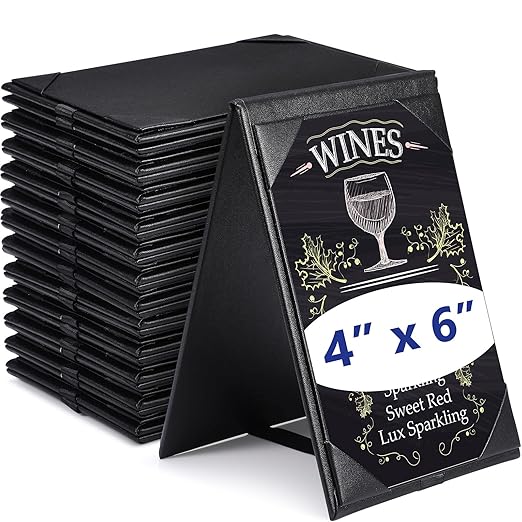 Gerrii Leatherette Table Tents Black PU Leather Menu Covers Bulk Double Sided Frame Sign Holders 2 Side Drink Dessert Menu Folders for Restaurant Coffee Cafe Bar Wedding Supplies(12 Pack,4 x 6 Inch)