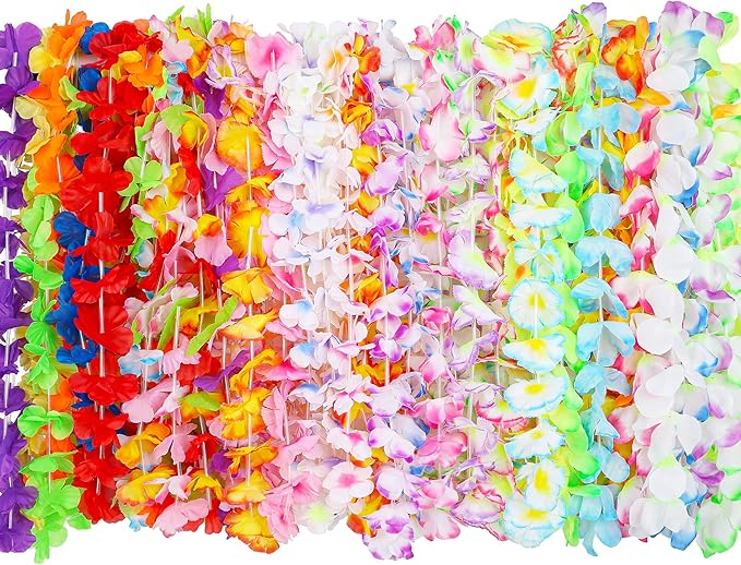 50PCS Hawaiian Leis, Leis for Luau Party Decor, Hawaiian Leis Colorful Tropical Theme Silk Flower Bulk, Hawaii Flower Lays Garland Summer Pool Birthday Party Favors Supplies Accessories