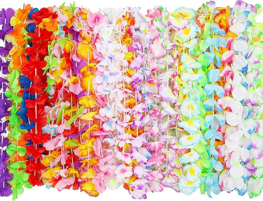 50PCS Hawaiian Leis, Leis for Luau Party Decor, Hawaiian Leis Colorful Tropical Theme Silk Flower Bulk, Hawaii Flower Lays Garland Summer Pool Birthday Party Favors Supplies Accessories