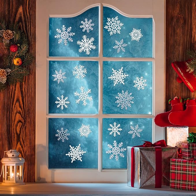 Winter Snowflake Cutouts Glitter Paper Snowflake Decorations - 100Pcs White and Silver Snow Flake Double-Side Christmas Cutouts for Holiday Winter Wonderland Bulletin Board, Frozen Party Decor