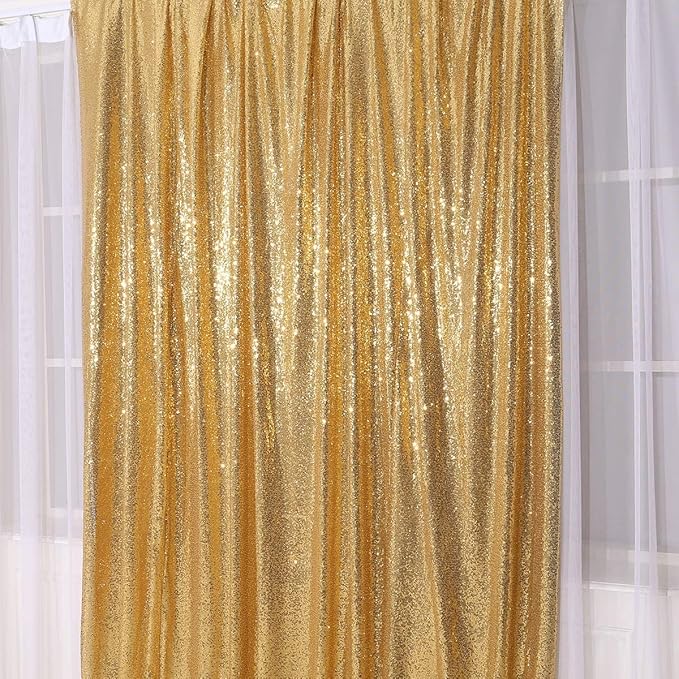 PartyDelight Sequin Backdrop Sparkly Gold 6Ft x 8Ft Photograph Wedding Curtain Special Events