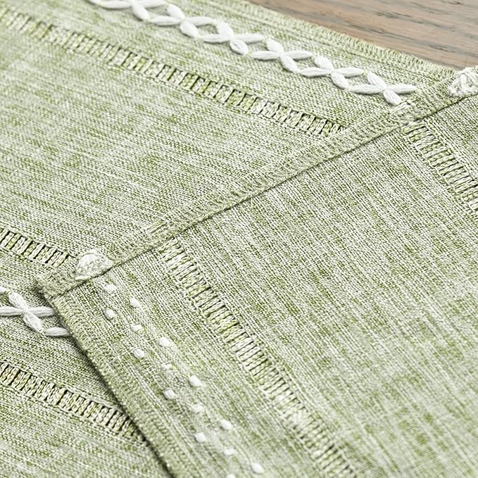 Artoid Mode Sage Green Rustic Cotton Linen Table Runner, Seasonal Embroidered Hollow Kitchen Dining Table Decoration for Home Party Decor 13x36 Inch