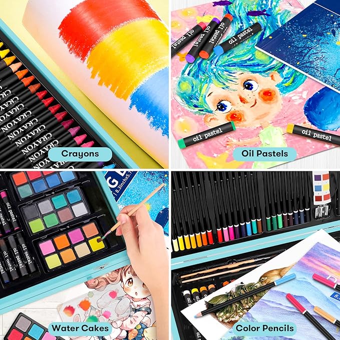 Arts and Crafts Gifts for Kids 6-14 Year Teens Boys Girls Christmas Gifts, 150-Pack Art Set Kits with 2 Sketch Pads, Coloring Book, 24 Colored Pencils, 24 Oil Pastels, 24 Watercolor, 60 Crayons