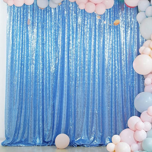 ShiDianYi Sequin Backdrop Curtain 10x10 FT Baby Blue Sequin Fabric Backdrop for Photography, Wedding, Birthday Party with Rod Pocket
