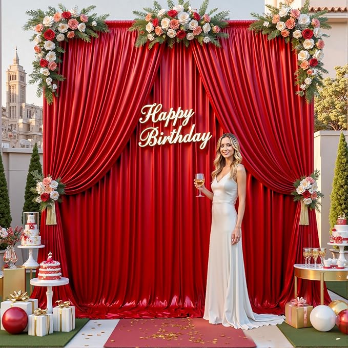 PartyVillage 10x10FT Red Sequin Christmas Backdrop Curtain -2 Panels 5x10FT Wrinkle Free Shimmer Back Drop Cloth, Glitter Backdrop Drapes for Photography, Birthday, Wedding, Christmas Background