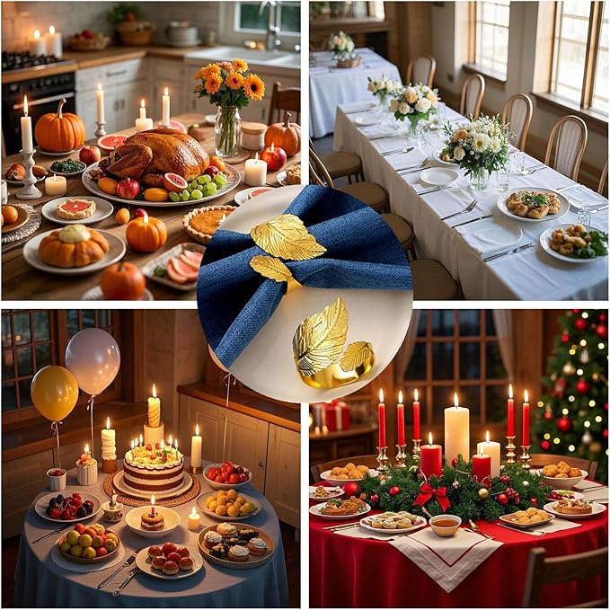 Napkin Rings Set of 50 pcs, Gold Leaf Napkins Rings Holders Bulk for Wedding,Holleween Dinner,Birthday,Christmas,Thanksgiving Party of Table Setting Decor (Golden Leaves 50 pcs)
