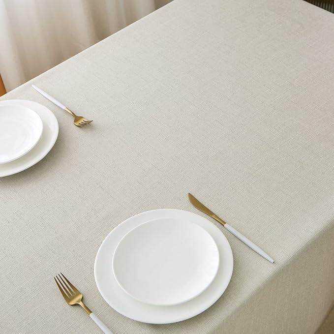 NLMUVW Linen Tablecloth for Rectangle Table 120 Inch, Textured Table Cloth 8 FT Water Resistant Farmhouse for Kitchen Dining Party, 54 x 120 Inch