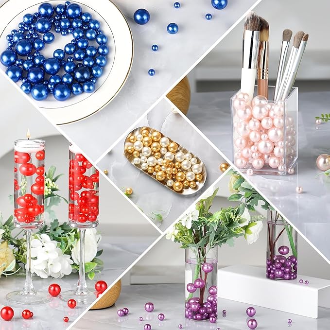 260Pcs Red&White Glossy Beads for Centerpiece Decor, Artifical Pearls Vase Filler, No Hole Round Pearl Beads for Wedding Birthday Christmas Party Home Decor(18mm 14mm 6mm)