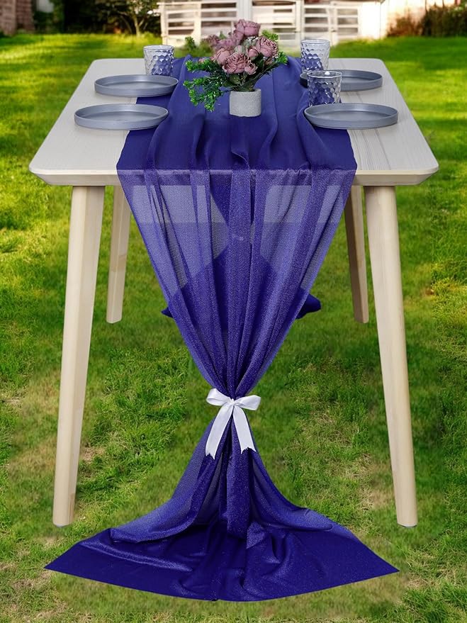 MDS Halloween Chiffon Table Runner - 12 Pack, 29 x 170 Inches, 14ft Each - Sheer Spooky Table Runners for Haunted House Parties, Trick-or-Treat Tables, Witchy Décor, Wedding & Events - Royal Blue