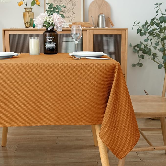 Biscaynebay Fall Tablecloth Textured Fabric Square Tablecloths 60x60 Inch, Bronze Thanksgiving Autumn Harvest Water Resistant Fabric Tablecloths for Kitchen, Dining, Wedding, Parties Machine Washable
