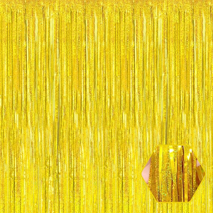 6 Pack Gold Foil Fringe Curtain Backdrop, 3.28Ft x 8.2Ft Metallic Tinsel Foil Fringe Streamer Curtains for Photo Booth, Birthday, Wedding, New Year Party Decorations