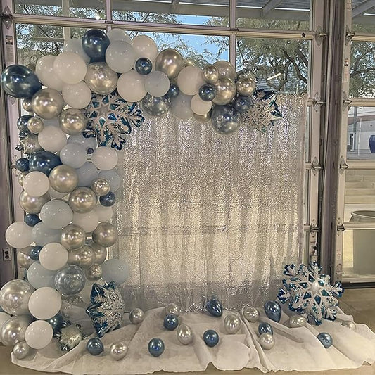 Silver Sequin Backdrop 8FTx8FT 1 Panel Glitter Photo Background for Wedding Baby Shower Parties Christmas Birthday