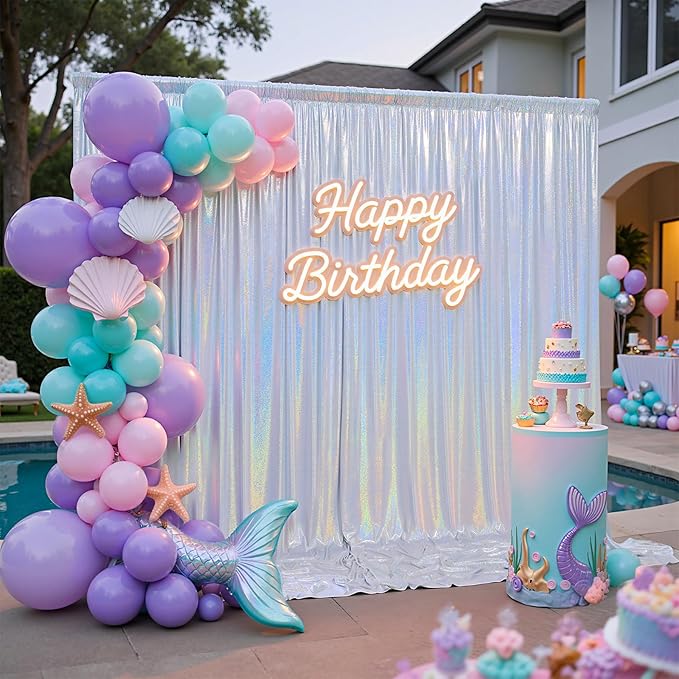 gogoparti 10x10FT Laser Silver Sequin Backdrop Curtain - 2 Panels of 5x10FT Wrinkle-Free Glitter Drapes for Photography, Birthdays, Weddings & Graduations